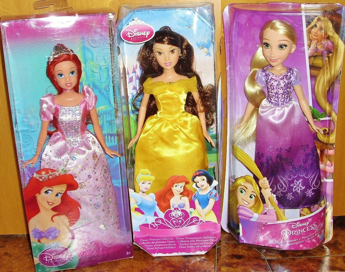 Lotto set 3 bambole disney princess principesse Rapunzel belle ariel la  sirenetta mattel