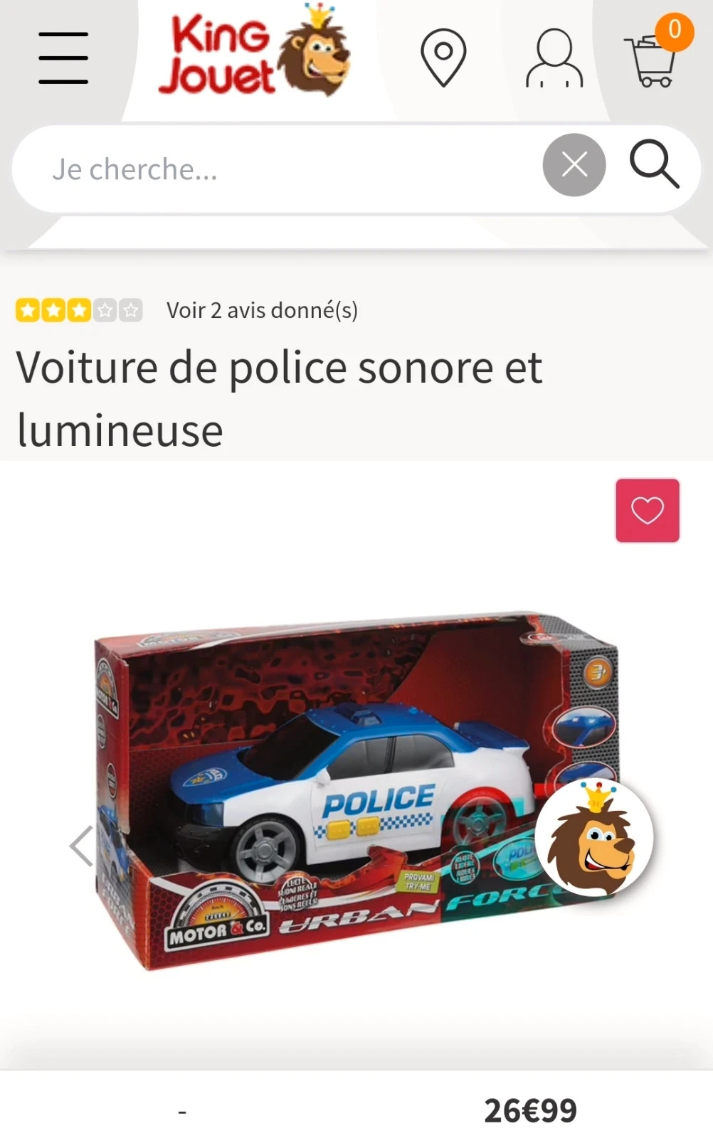 Voiture de police sonore et lumineuse Motor & Co : King Jouet