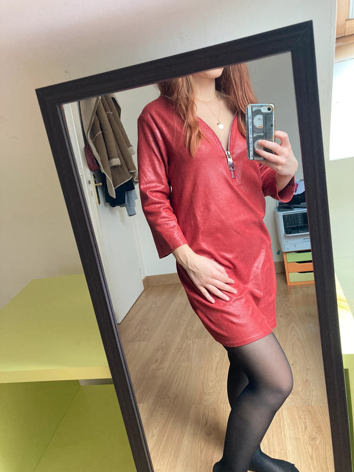 Robe rouge simili discount cuir