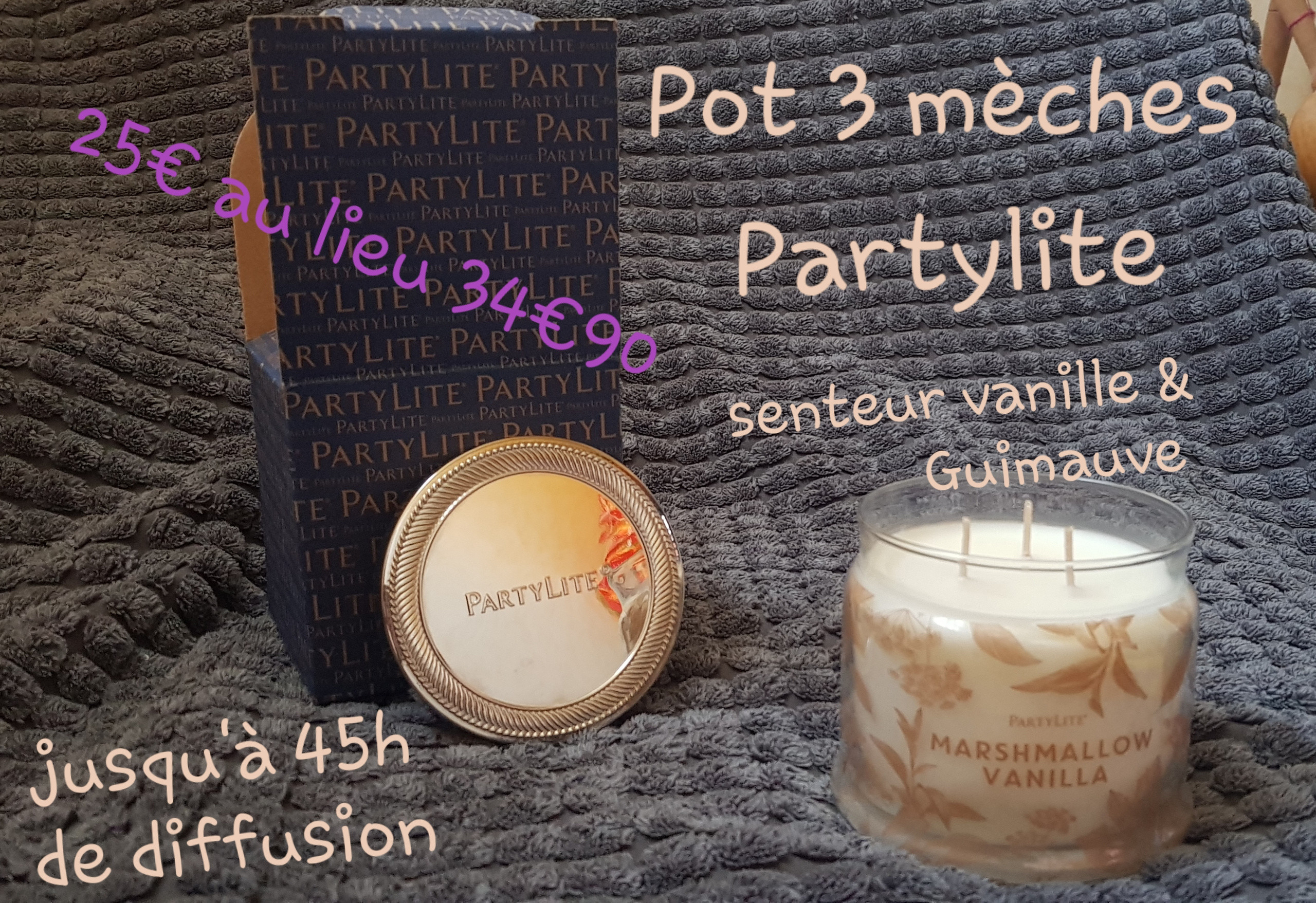 Pot à bougie 3 mèches Vanille Guimauve - Partylite - Marshmallow Vanilla :  : Cuisine et Maison