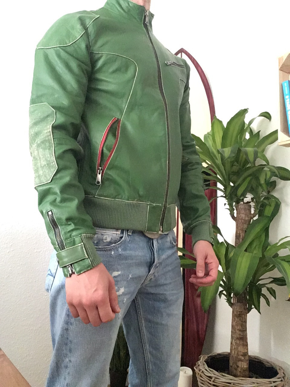 Puma green store leather jacket