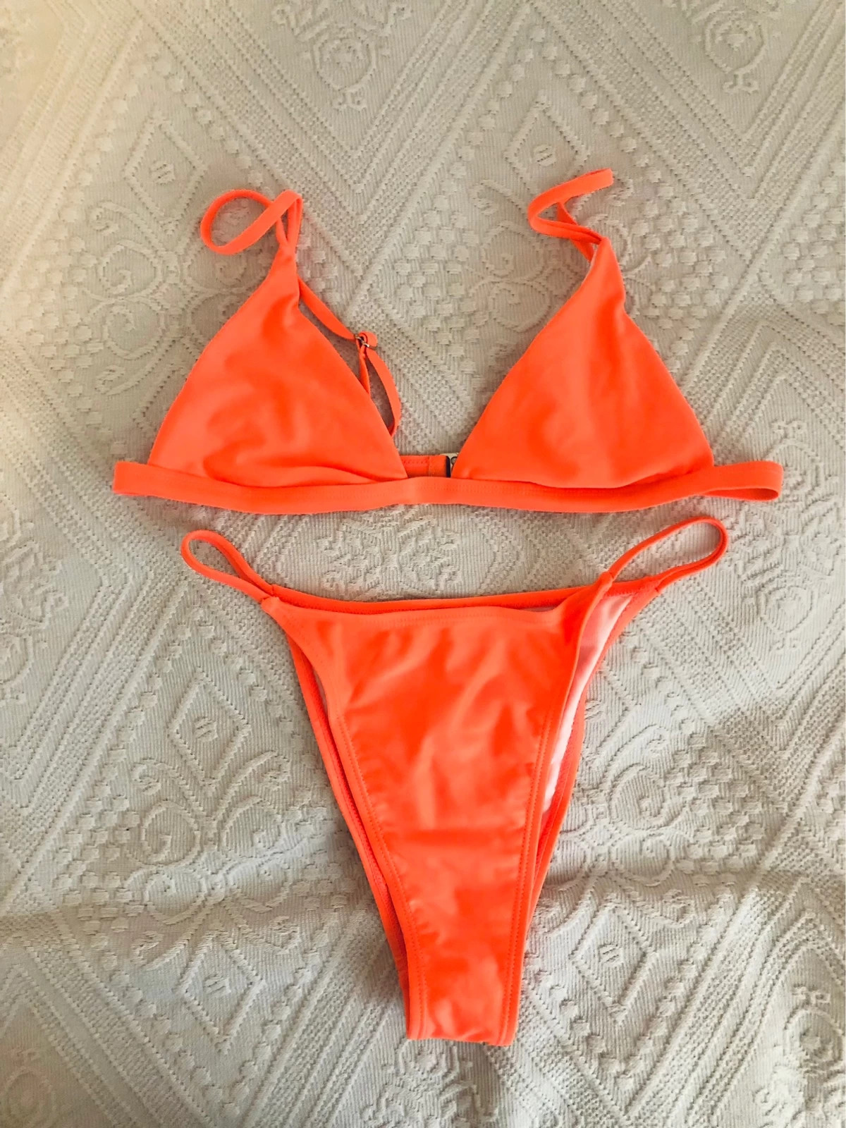 Bikini Naranja Flúor Detalle Tiras Trenzadas Bolonia - Gogana