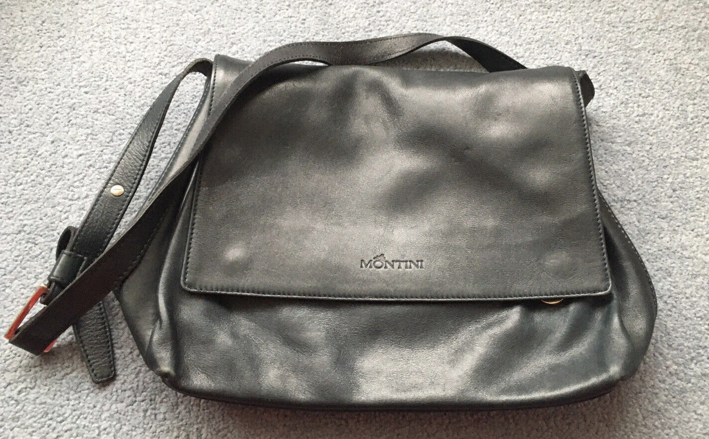 Montini Dark Blue Almost Black Leather Bag Made in Italy