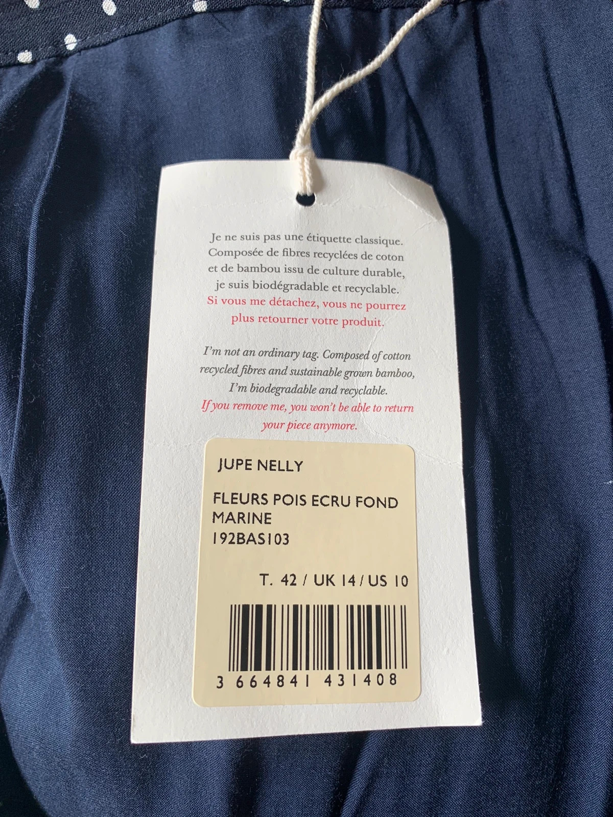 Étiquette vêtement coton écru -Made in France - Label Française
