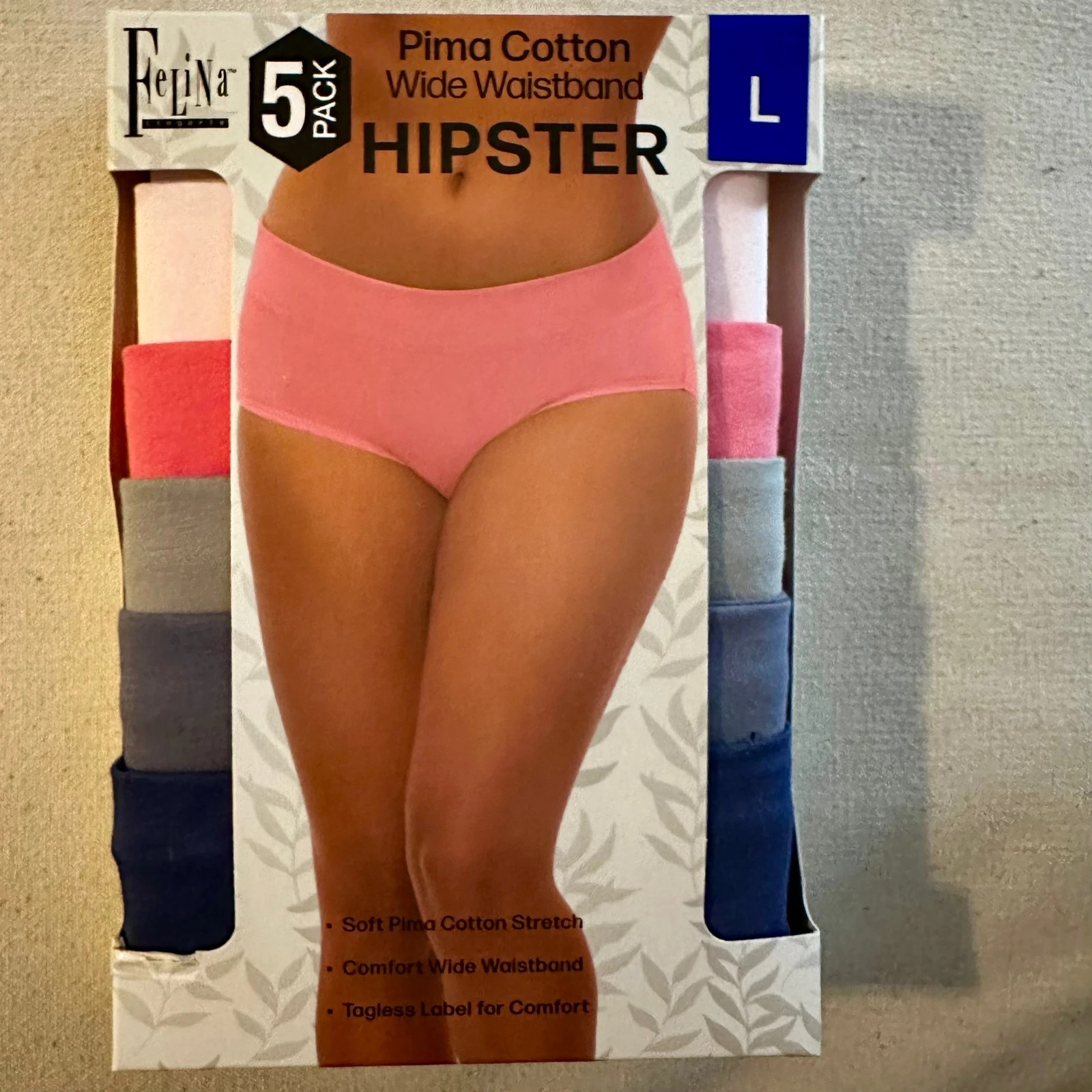 Felina Pima Cotton Wide Waistband Hipster 5-Pack size L Brand New