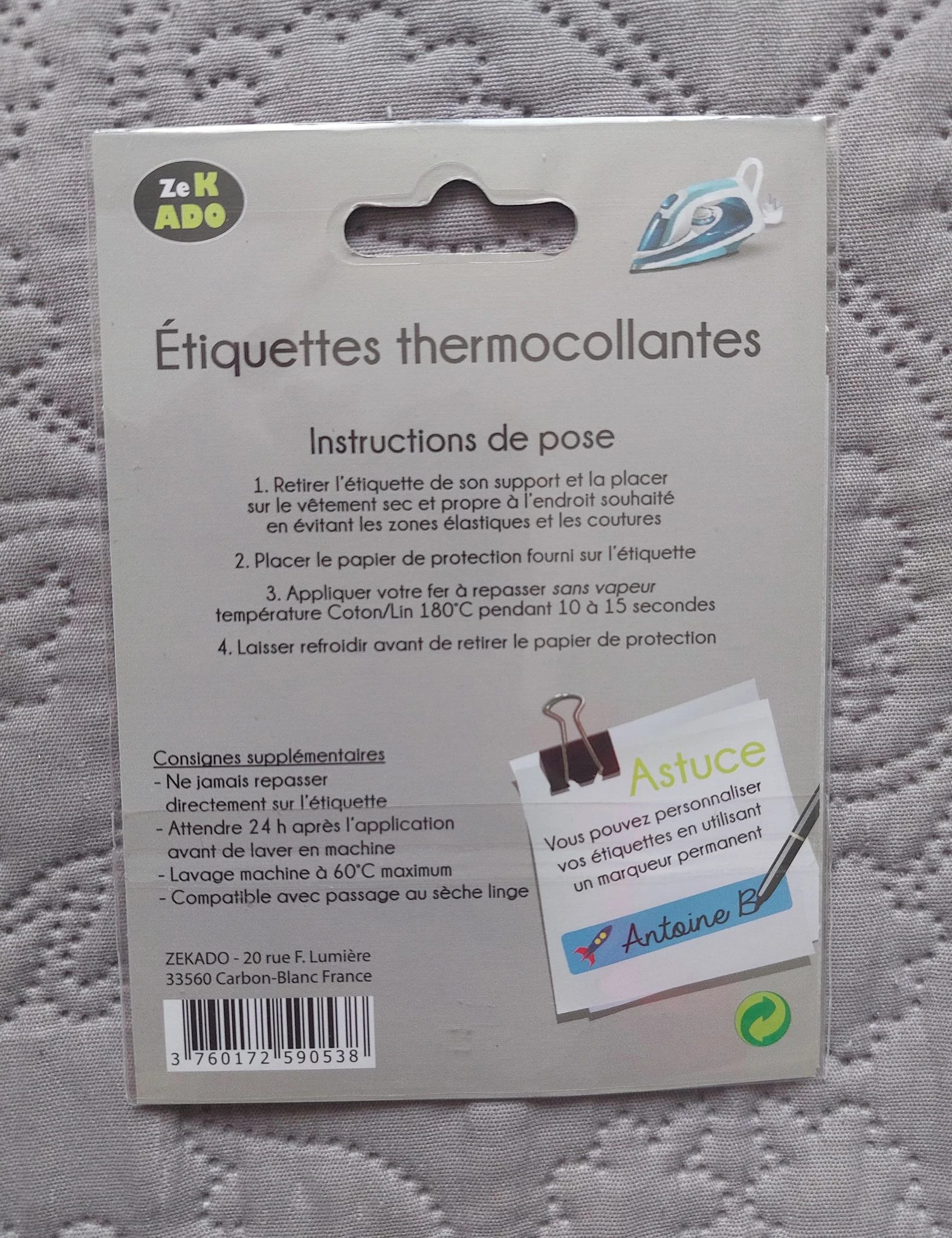 Etiquettes thermocollantes pour vêtements 10 secondes