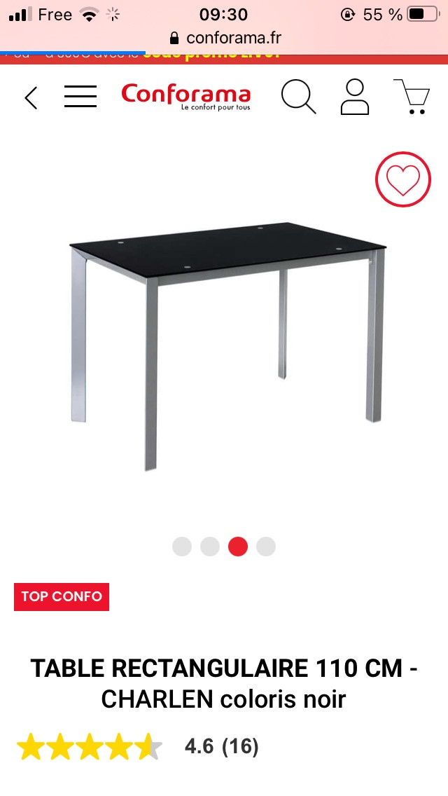 Table rectangulaire 110 cm CHARLEN coloris noir - Conforama