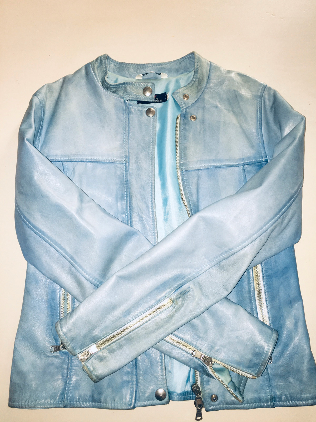 Veste en outlet cuir bleu ciel