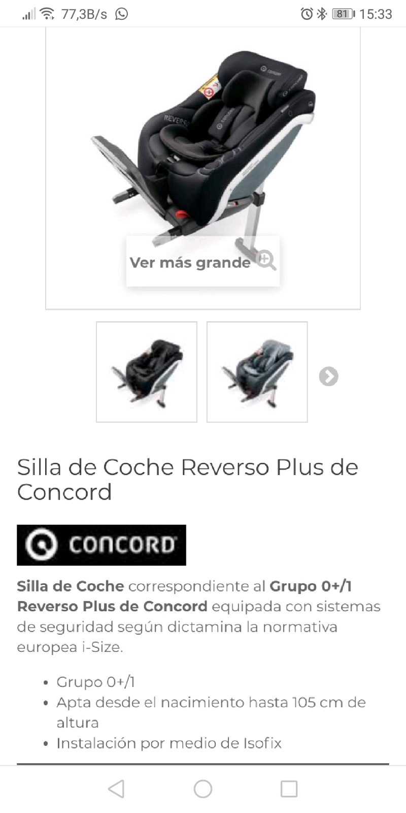 Silla de Auto Reverso Plus: la silla i-Size de Concord.