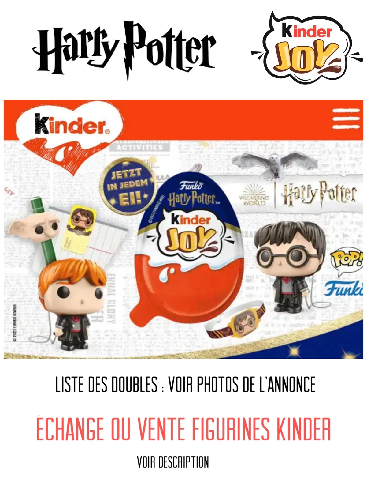 Funko Pop Harry Potter Surprise toys of your choice VD385 - VD440 Kinder Joy