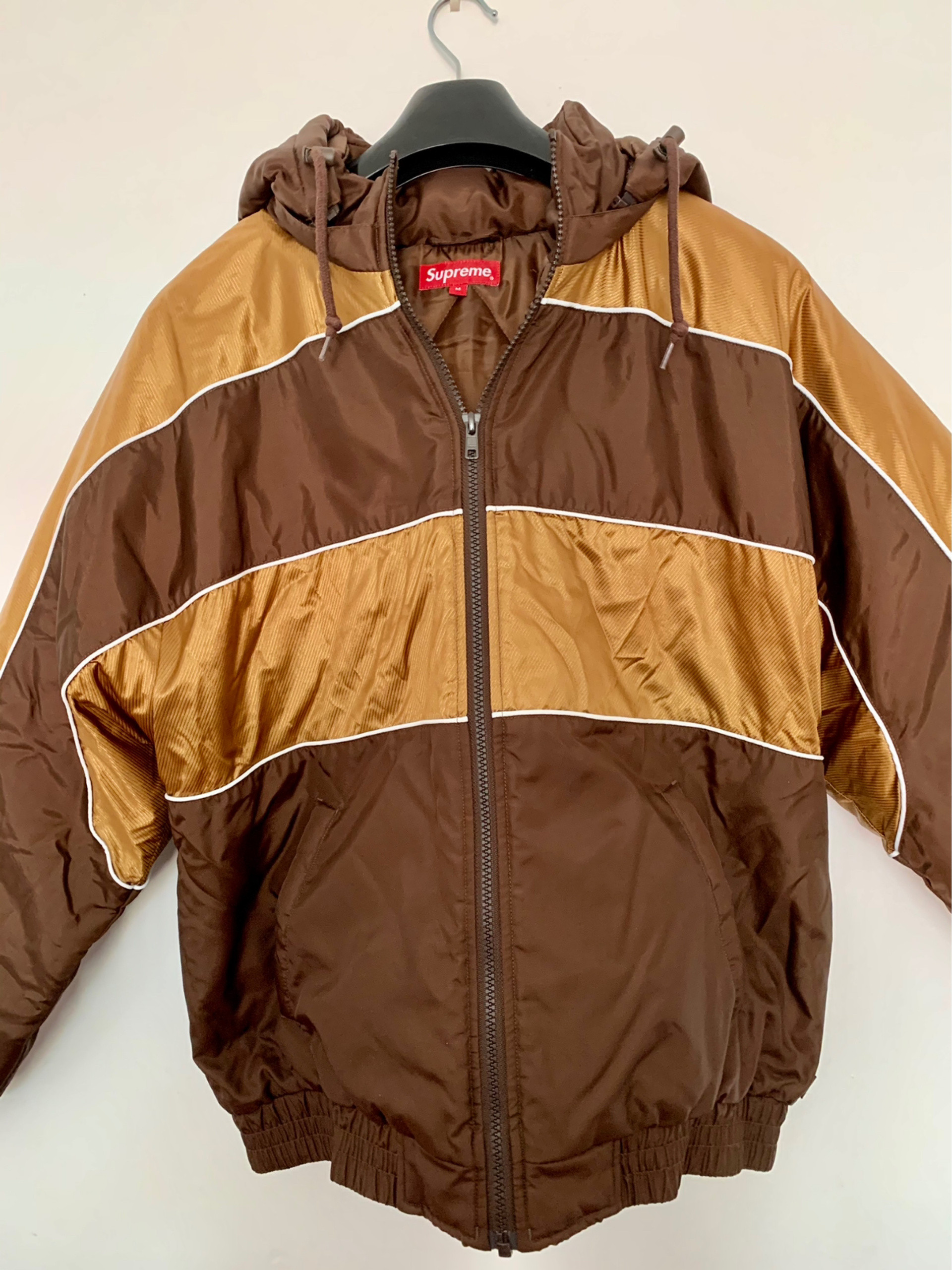 Supreme Piping Puffy Jacket, Mens Medium, Brown