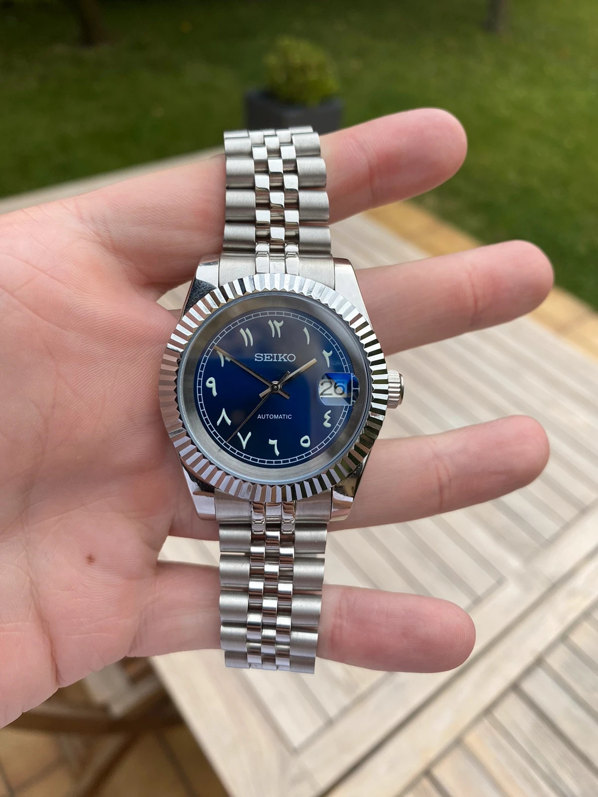 Seiko mod Arabic dial blue bleu fonction date faite par moi Vinted