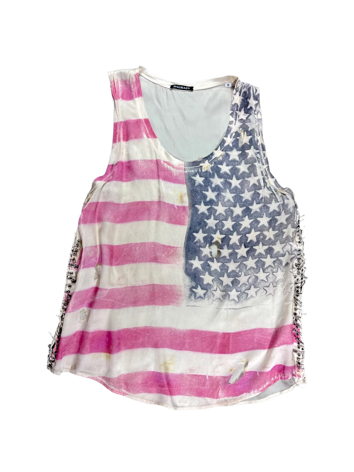 Balmaim trashed American Flag Tank Top new