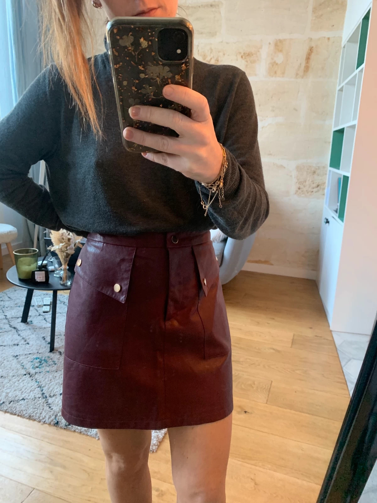 Jupe cuir rouge bordeaux Vinted