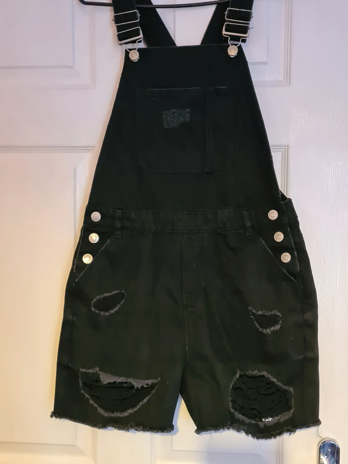 Black Denim Short Dungarees