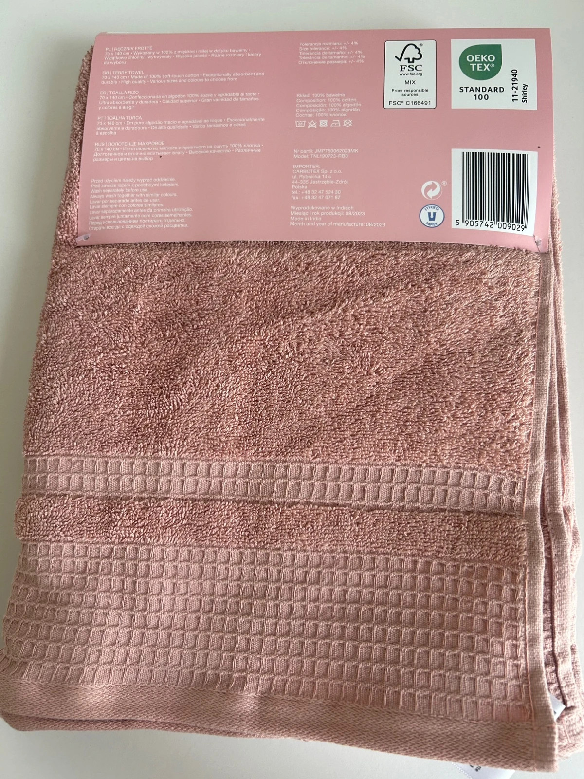 Ręcznik frotte bawełniany 70x140 Smukee pudrowy róż