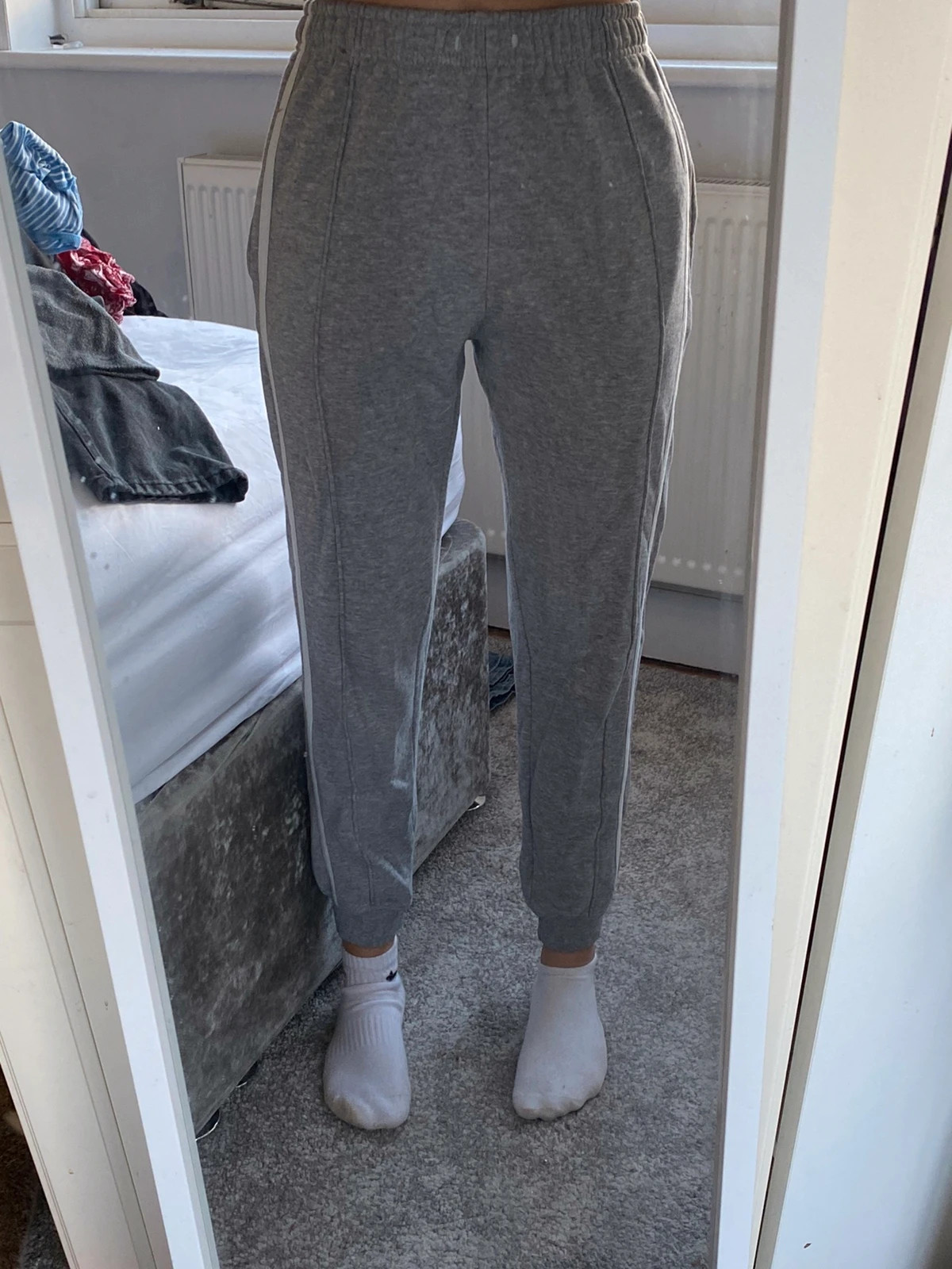 PLT Ash Grey Embroidered Joggers, Trousers