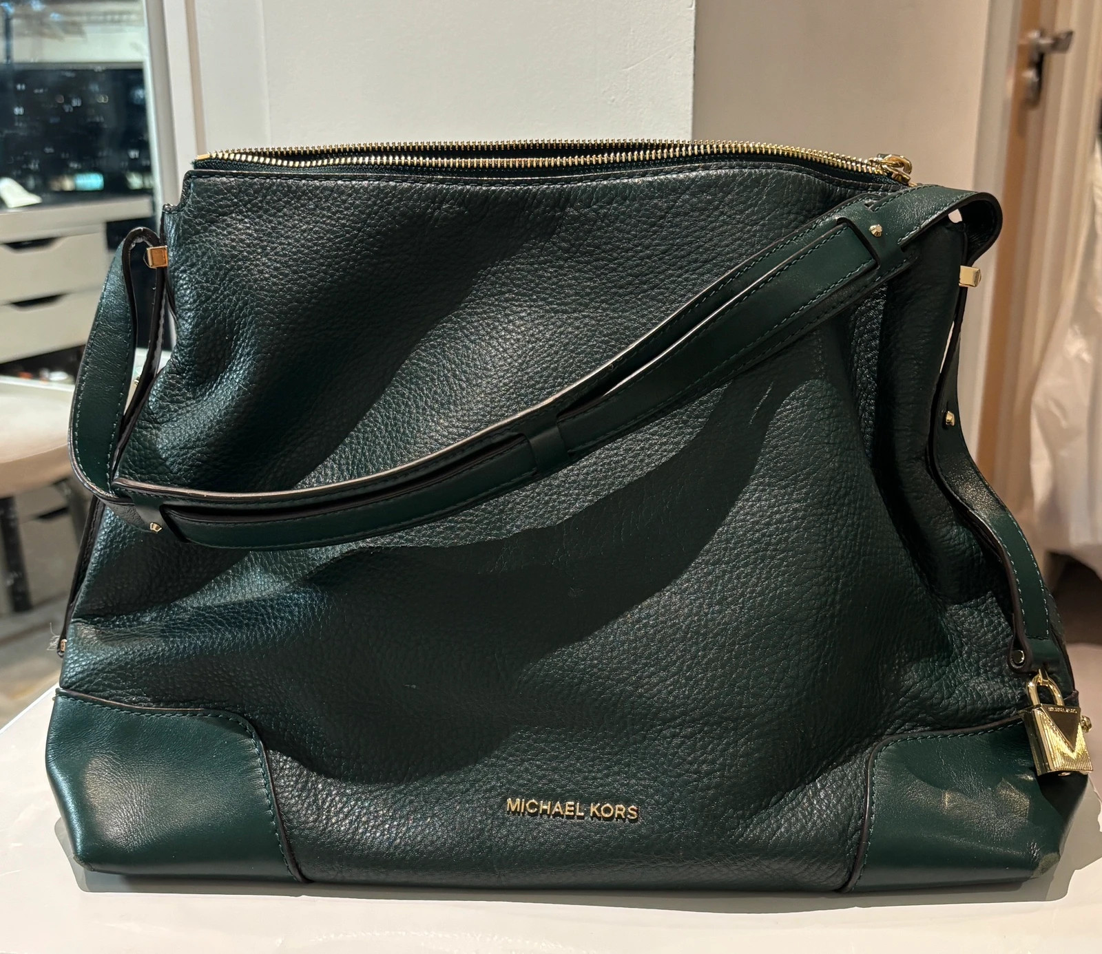 Michael Kors Crosby Large Leather Shoulder Bag in Racing Green Vinted
