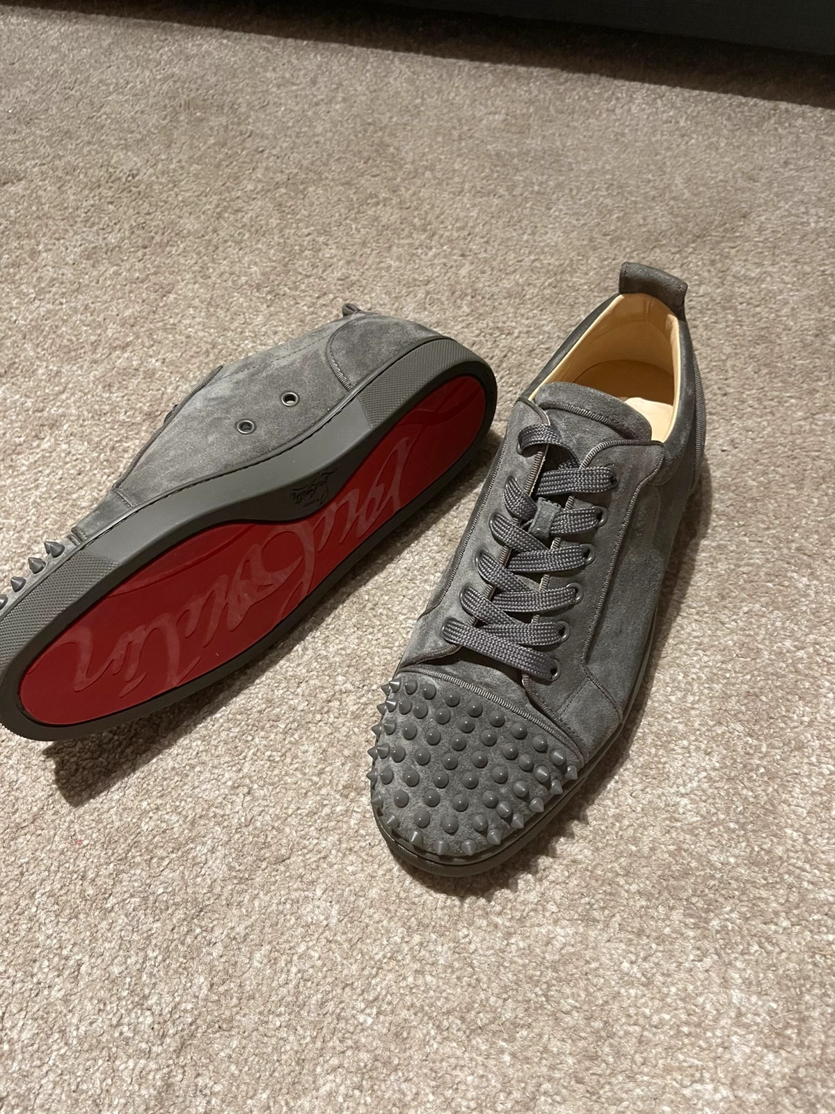 Grey louboutin trainers hot sale