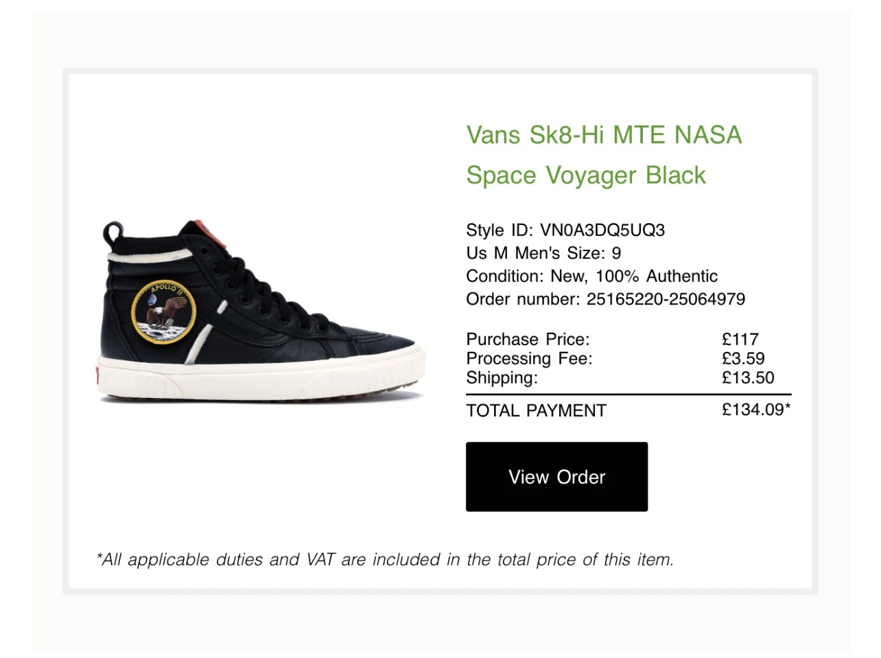 Vans nasa sale size 9