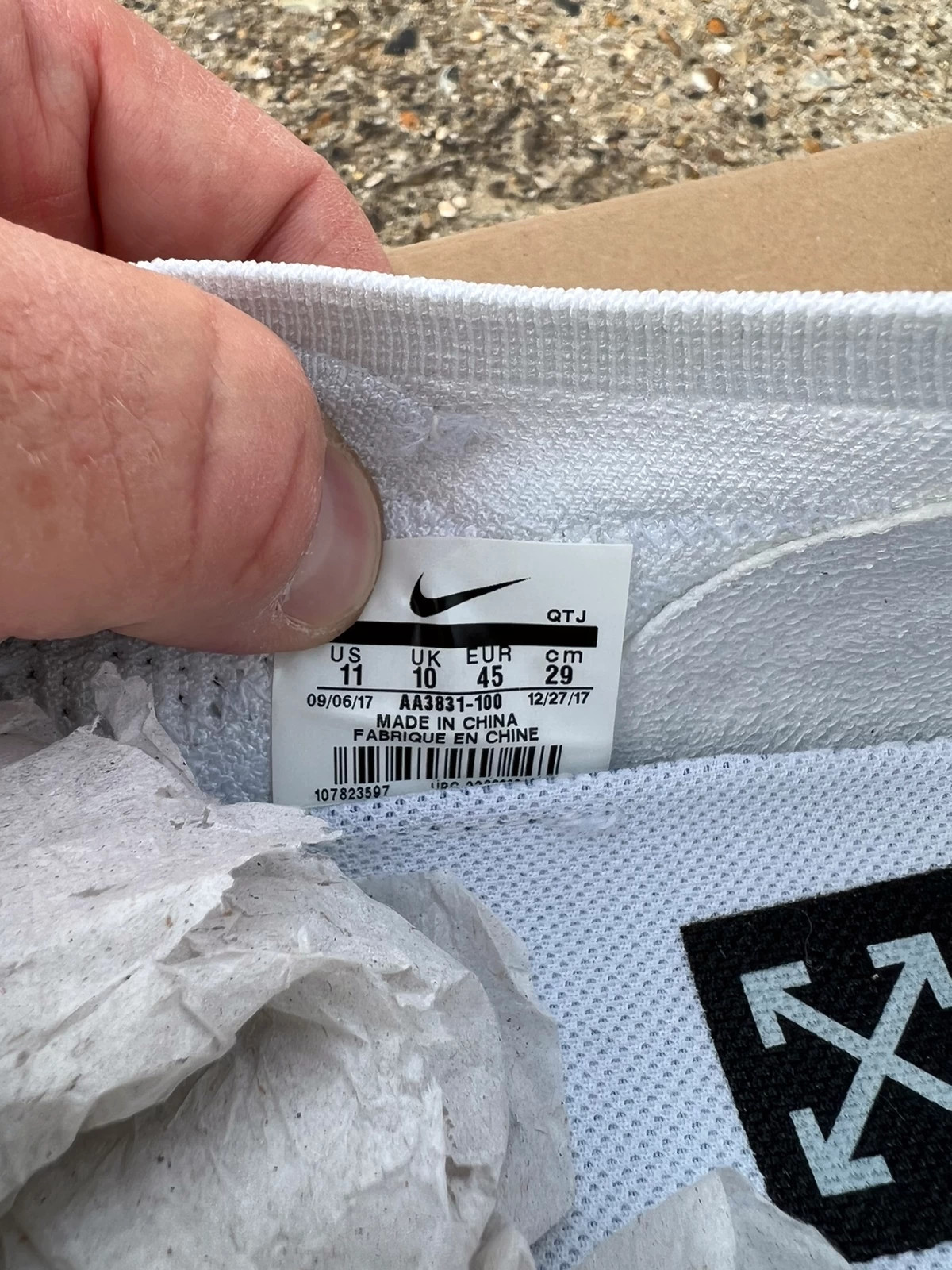 Off white 2024 vapormax size tag