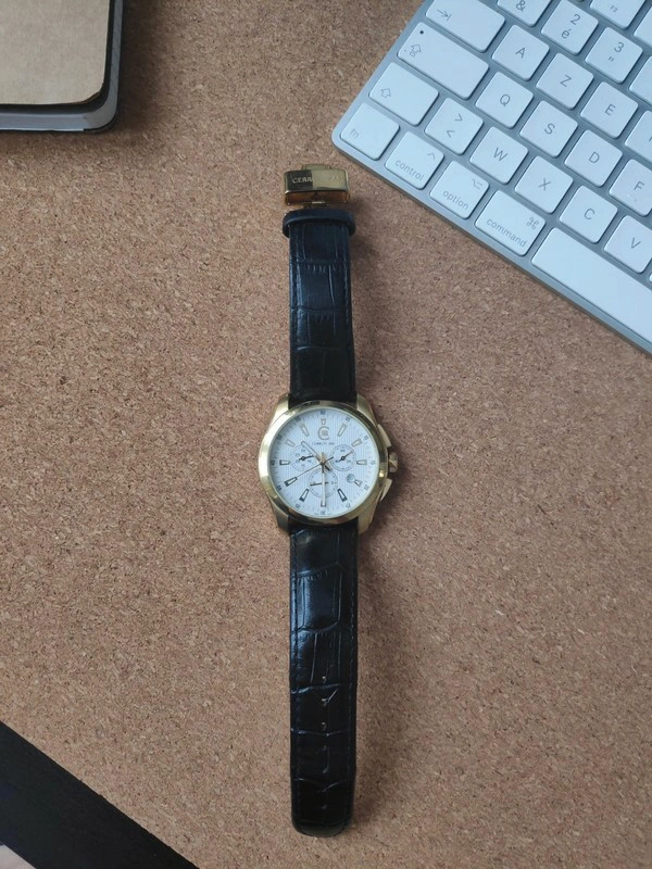 Cerruti Watch Golden Black leather Vinted