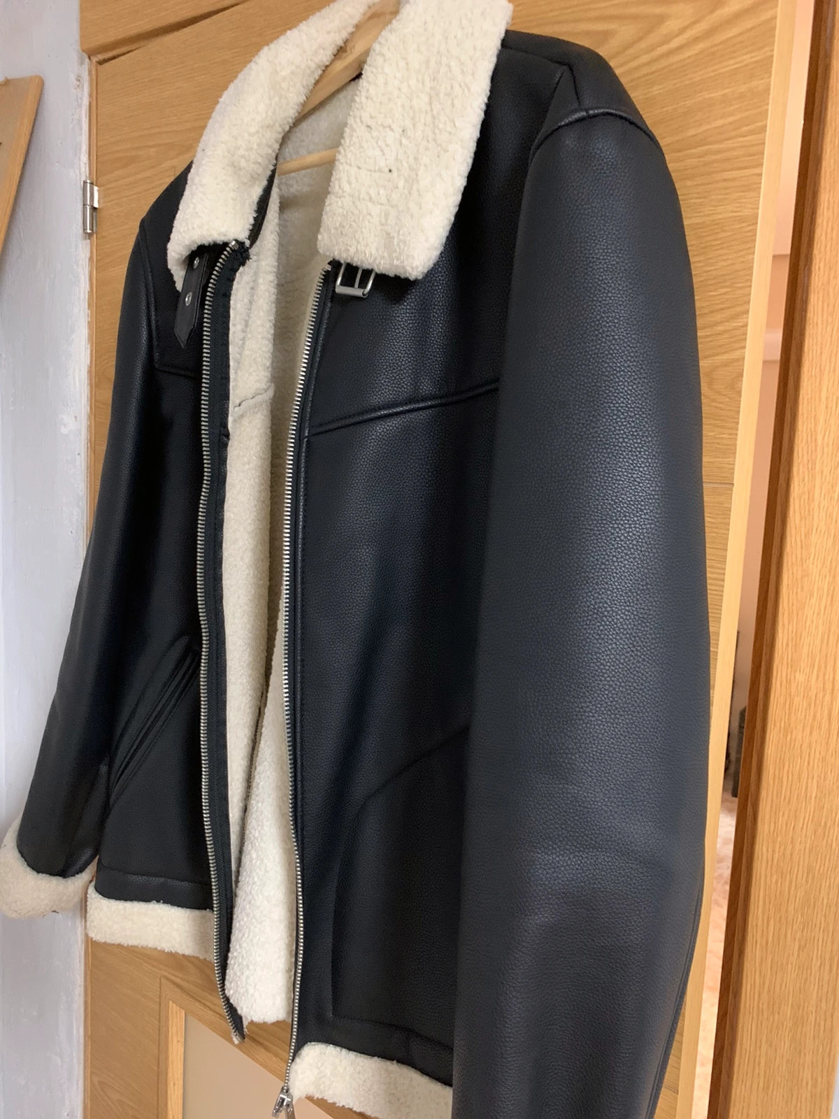 Bershka Faux Leather Aviator Jacket in Gray for Men