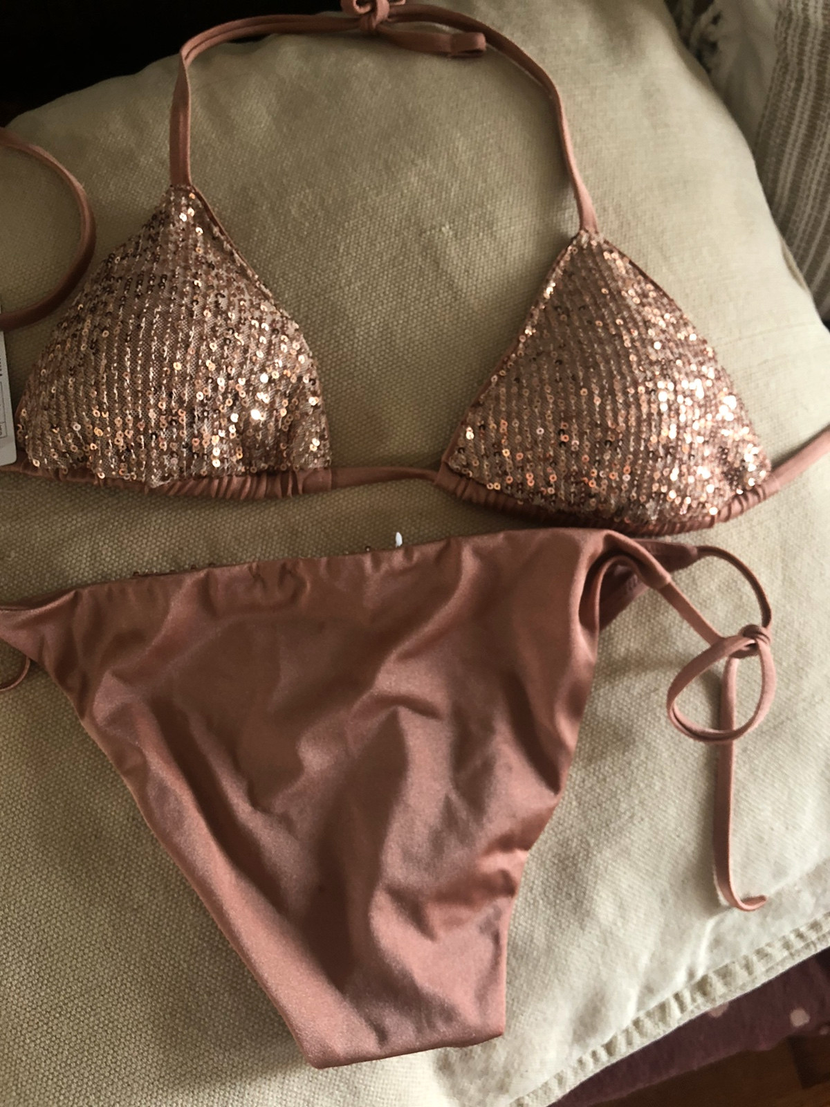 Turn Up The Intensity Sequin Bikini Top & Pant Set (Rose Gold