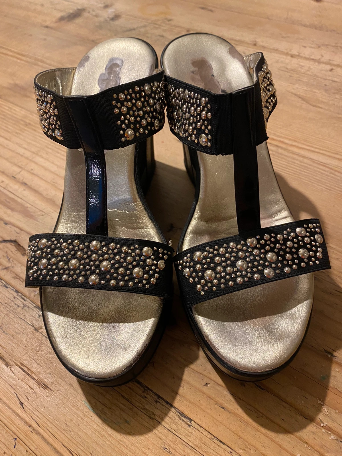 Russell and Bromley Wedges Black and Gold Vinted