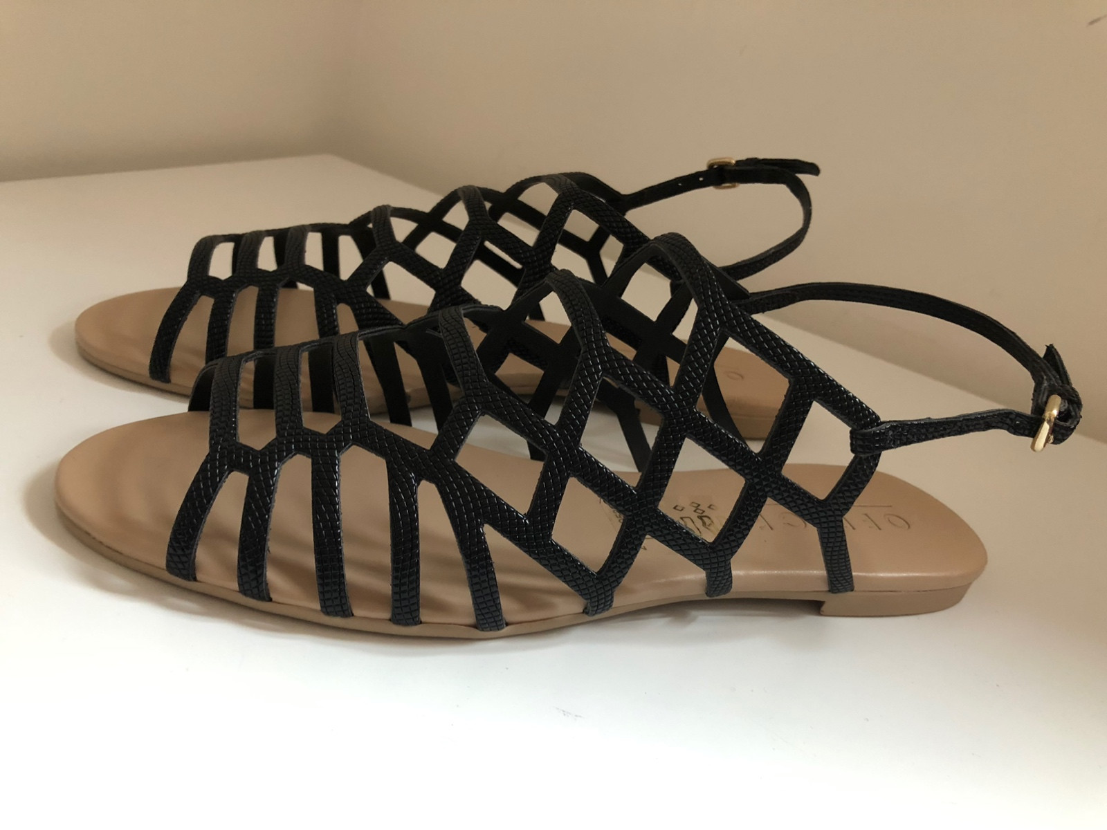 Black caged sandals deals flat