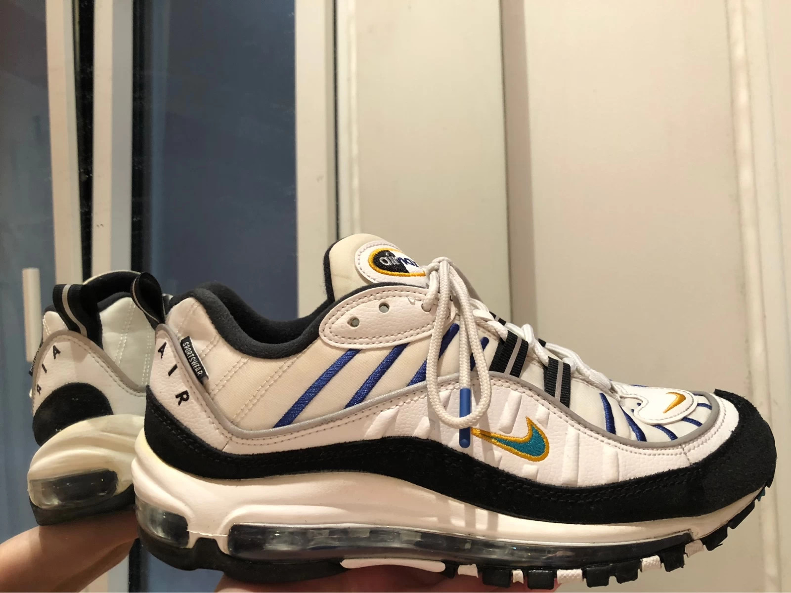 Air max 98 white black blue sales