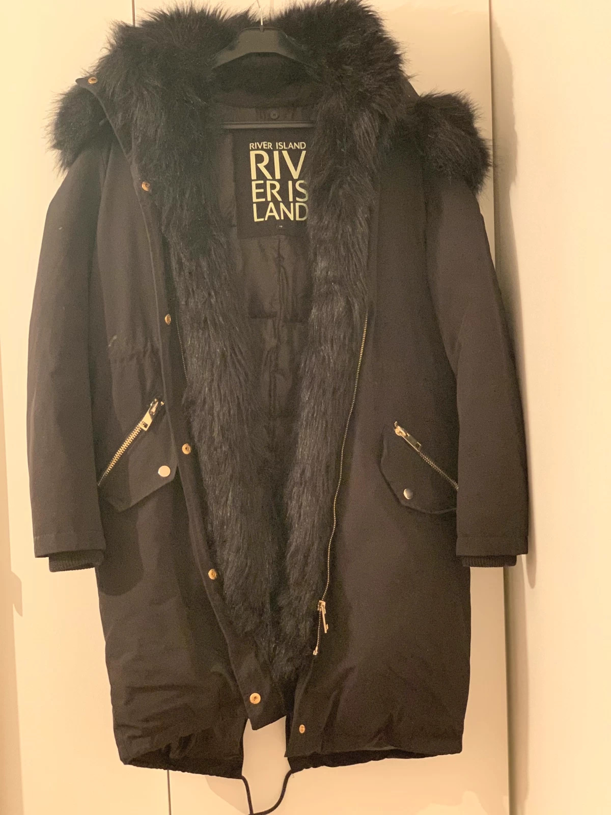 River Island Black Faux Fur coat Vinted