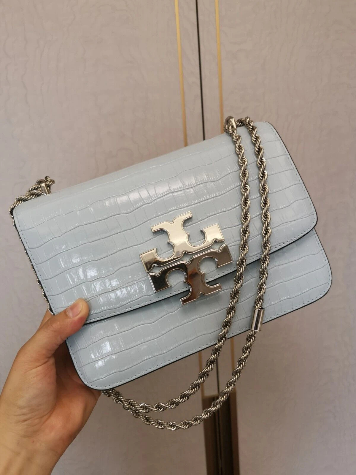 tory burch small eleanor embossed shoulder bag blue mist.