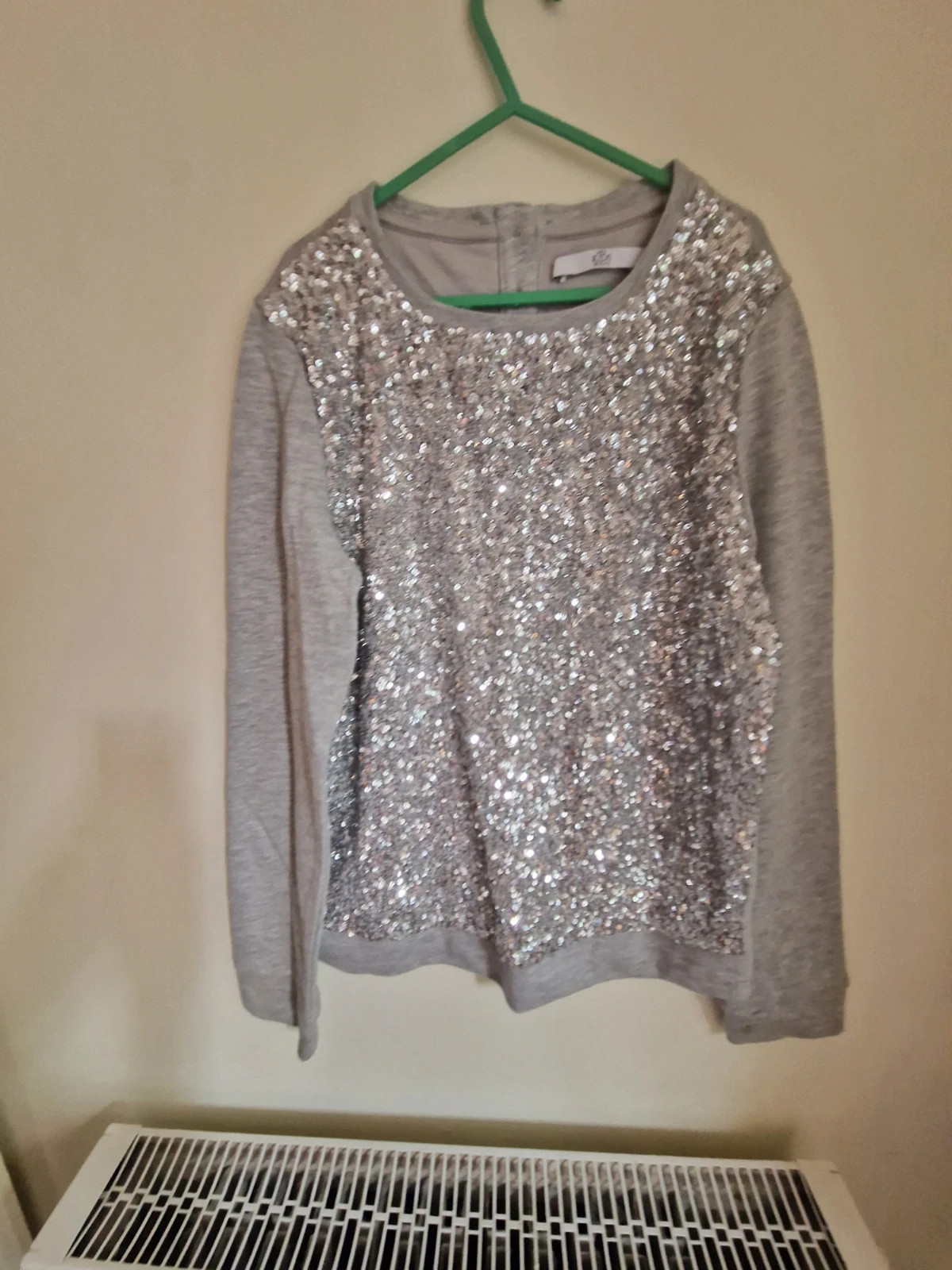 M and S Kids grey marl sweatshirt top with silver sequin front age 10 to 11