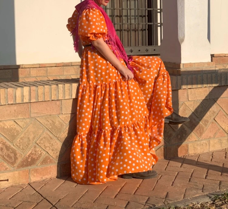 Vestido de flamenca Blanco y Naranja