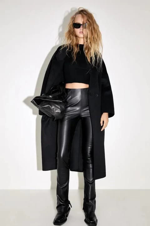 Zara extra long faux leather leggings in black