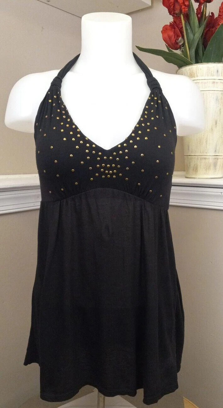 Victoria Secret Womens Black Studded Halter Bra Tank Top Size