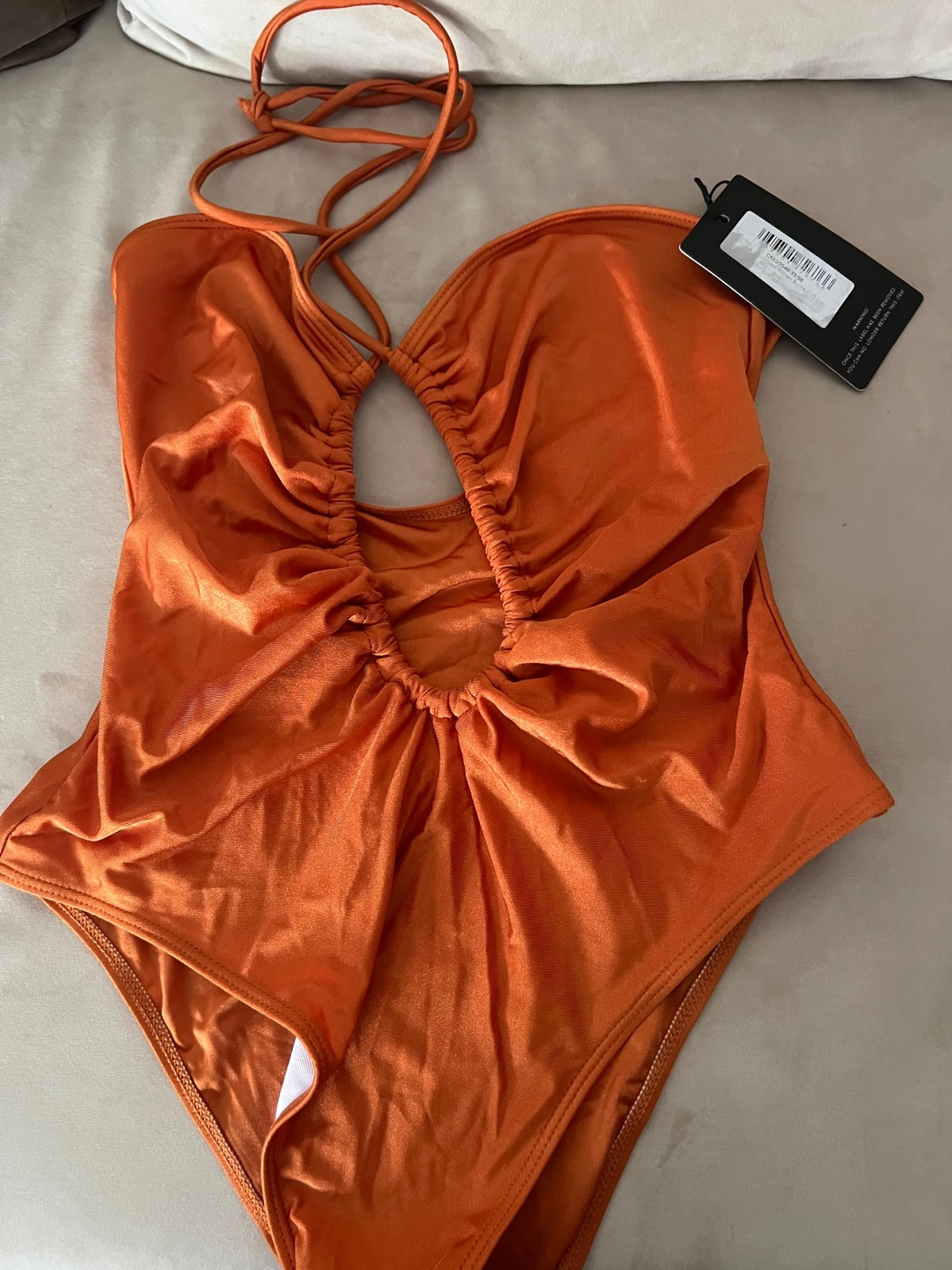 Orange Scoop Neck Ruched Swimsuit
