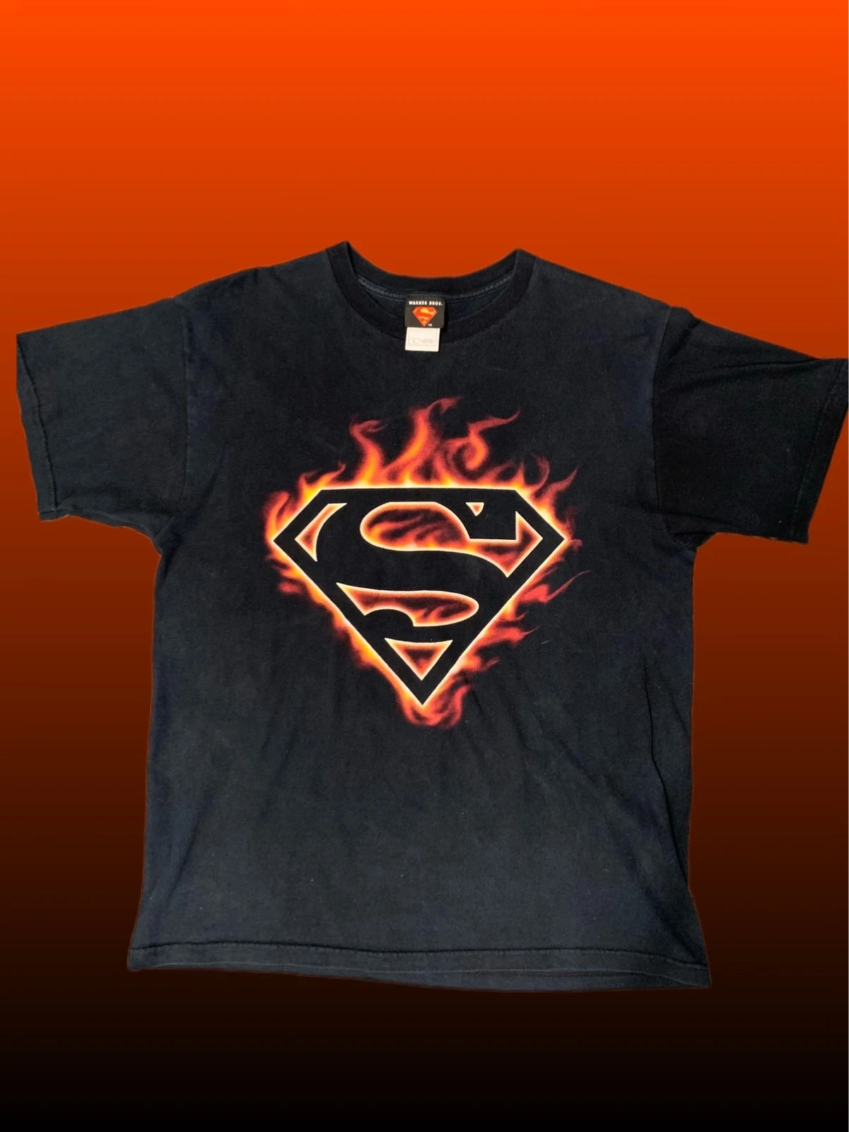 Vintage Y2K 2003 Men's Superman Warner Bros. Flame Logo Tee | Vinted