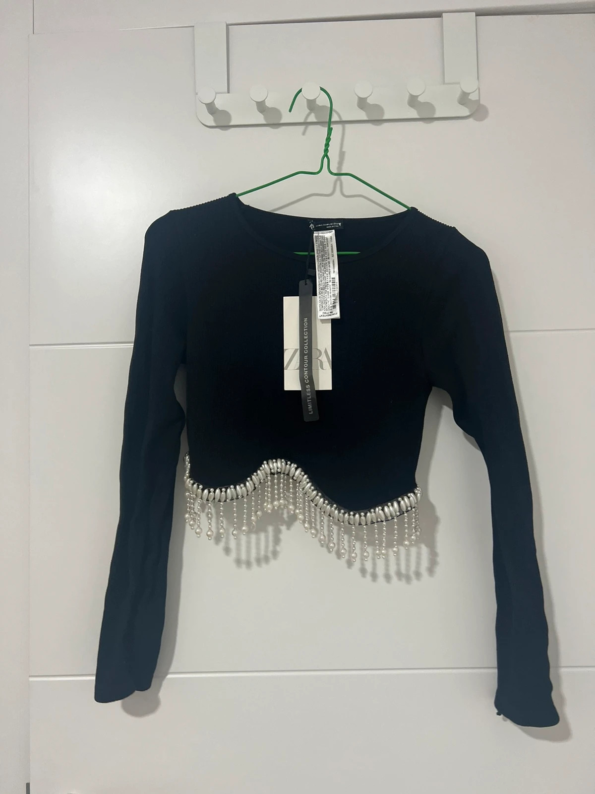 NWT Zara Black Long Sleeve Crop Top Limitless Contour Collection Size XS/S