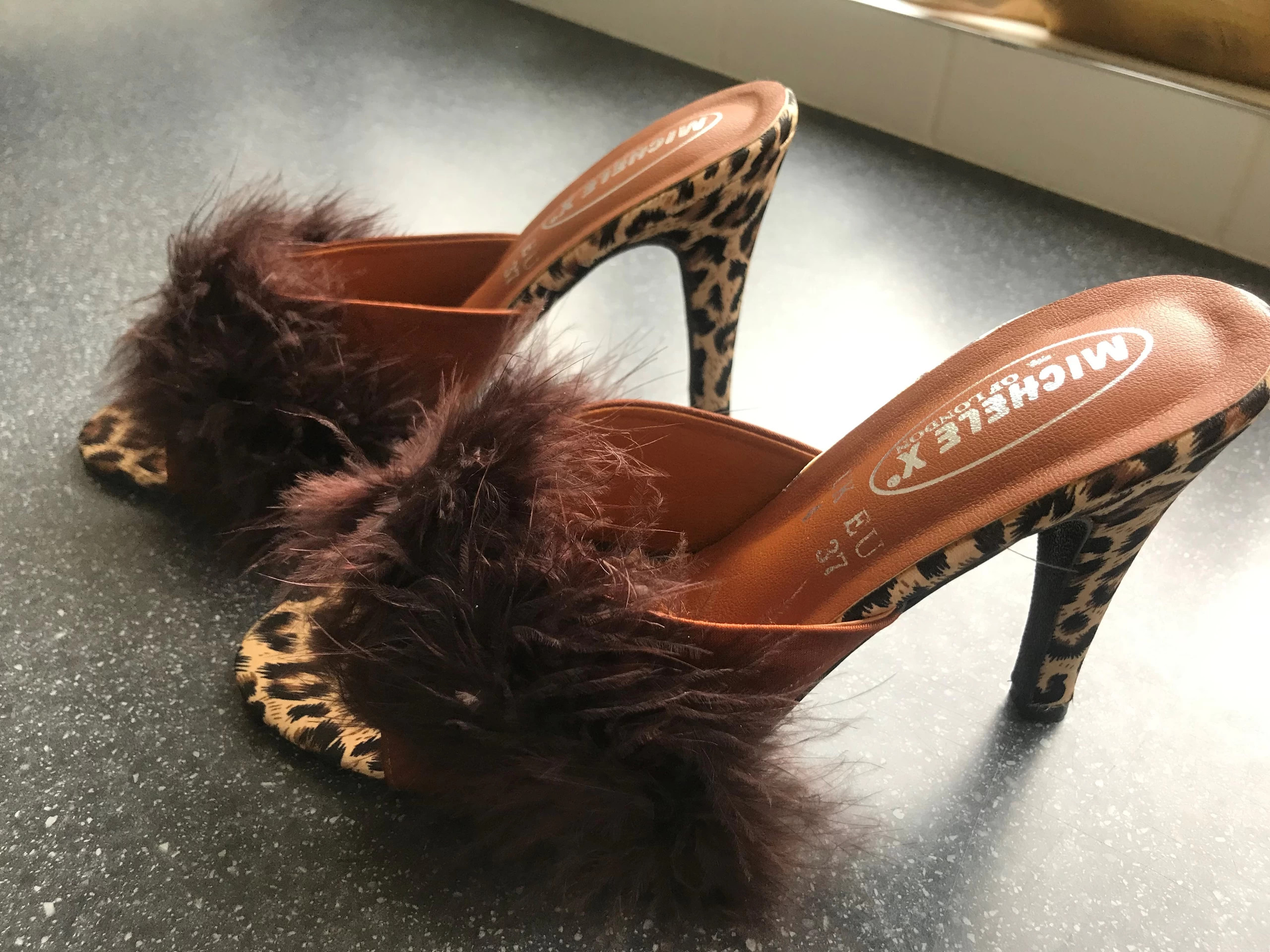 Animal print top mules heels