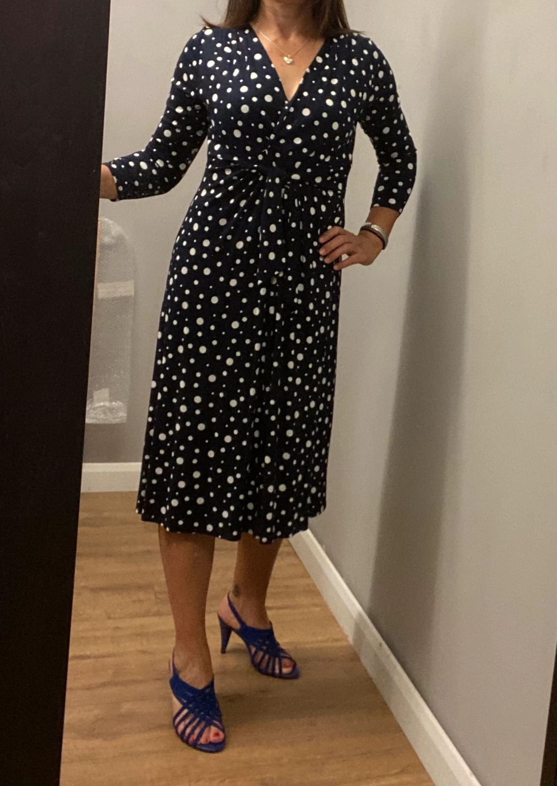 Phase eight navy hot sale polka dot dress