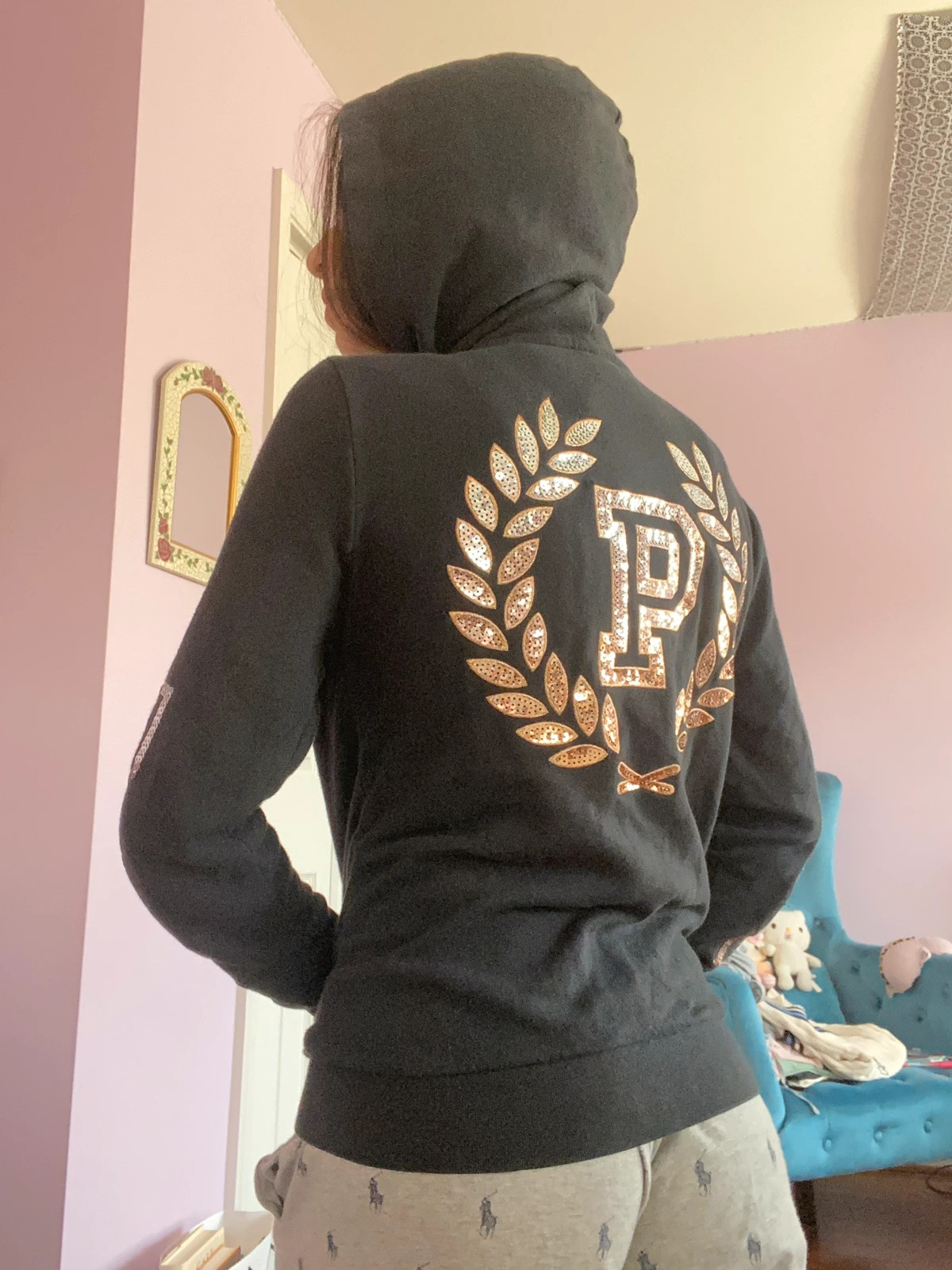 vintage RARE victoria s secret pink black zip up sequined hoodie Vinted