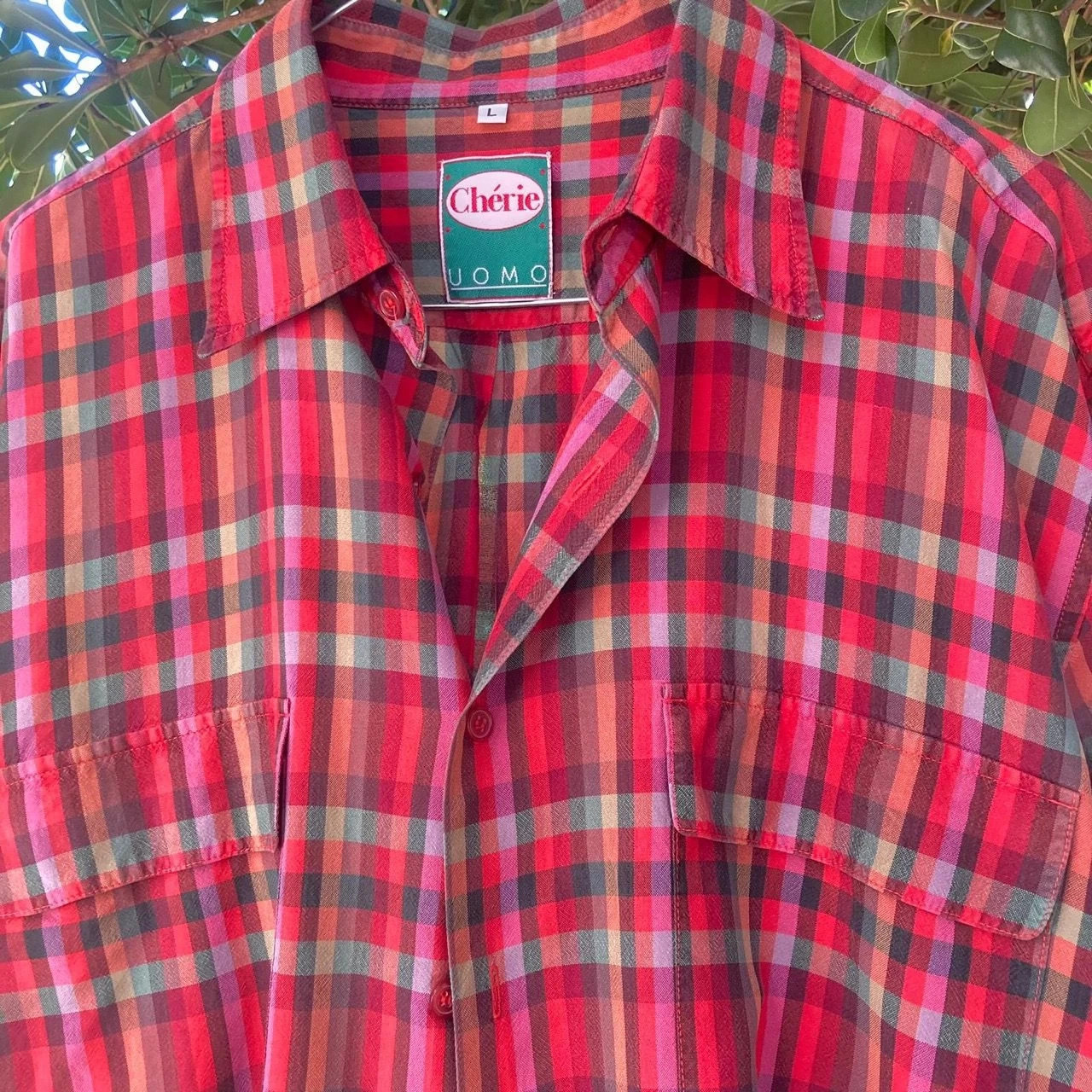 Camicia Cherie a maniche corte a quadri in seta Vinted