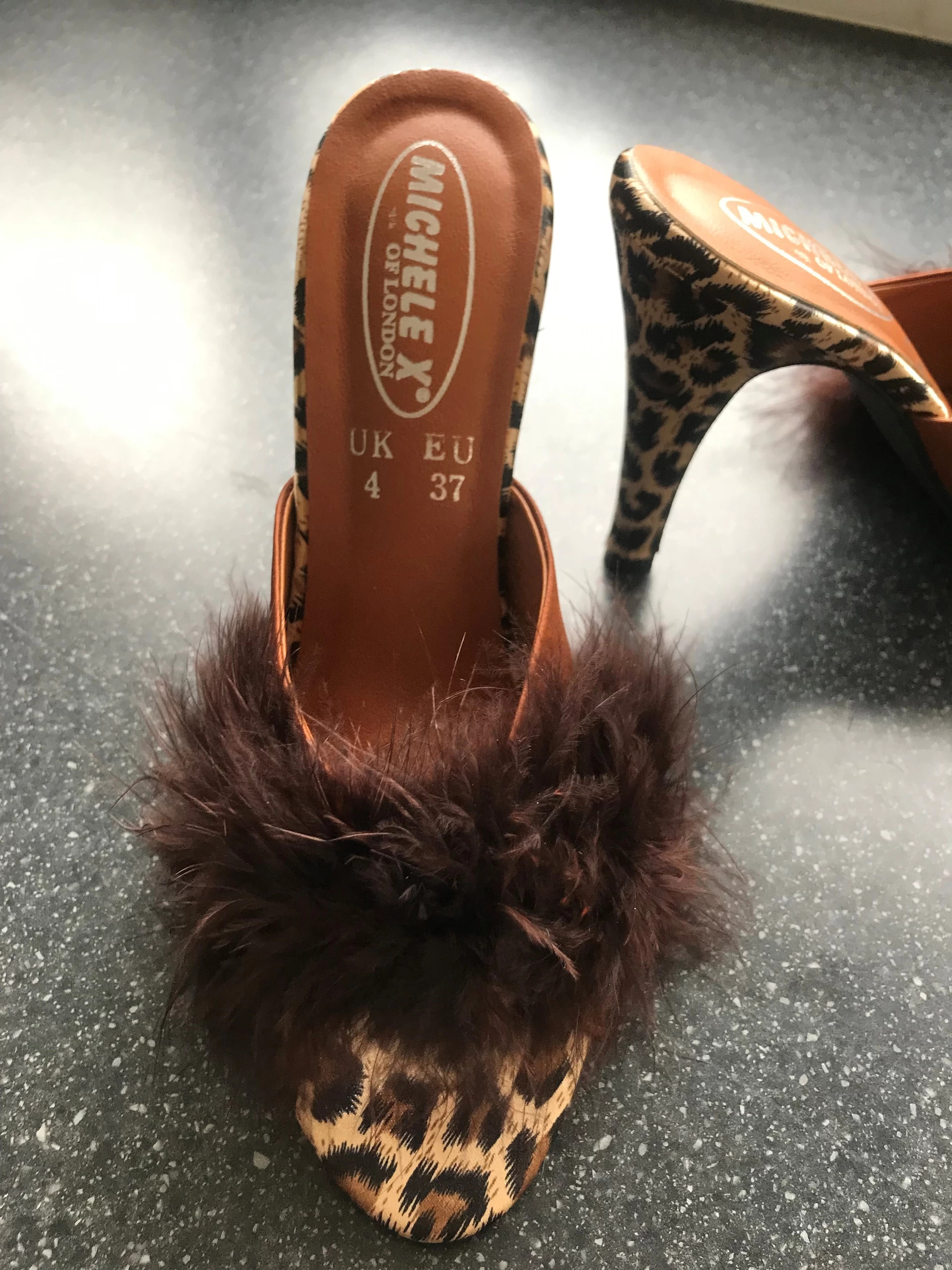 Michele X brown feather leopard print mules Vinted